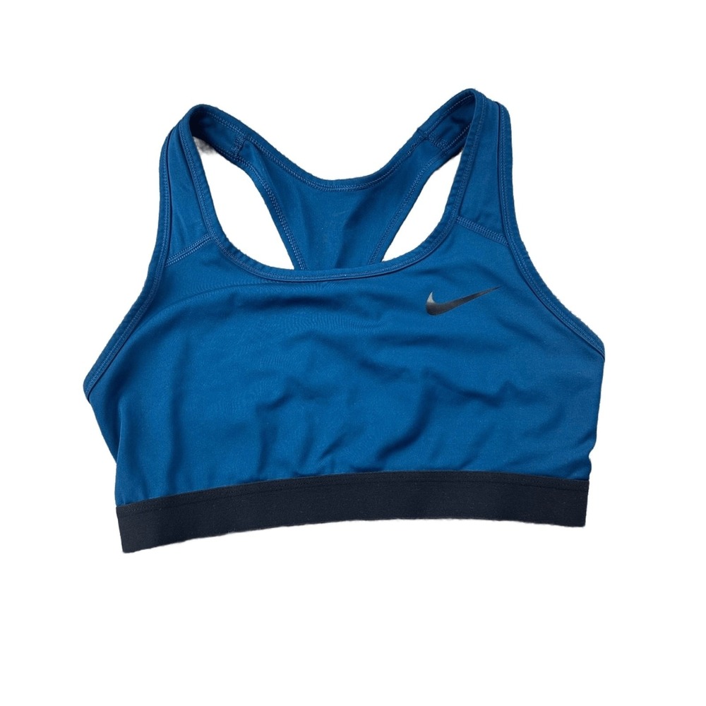 Nike Sports Dri-FIT Bra Women M Blue Compression Racerback Swoosh Sportswear